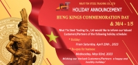 2023 HUNG KINGS COMMEMORATION DAY, REUNIFICATION DAY AND INTERNATIONAL WORKER&rsquo;S DAY HOLIDAY ANNOUNCEMENT