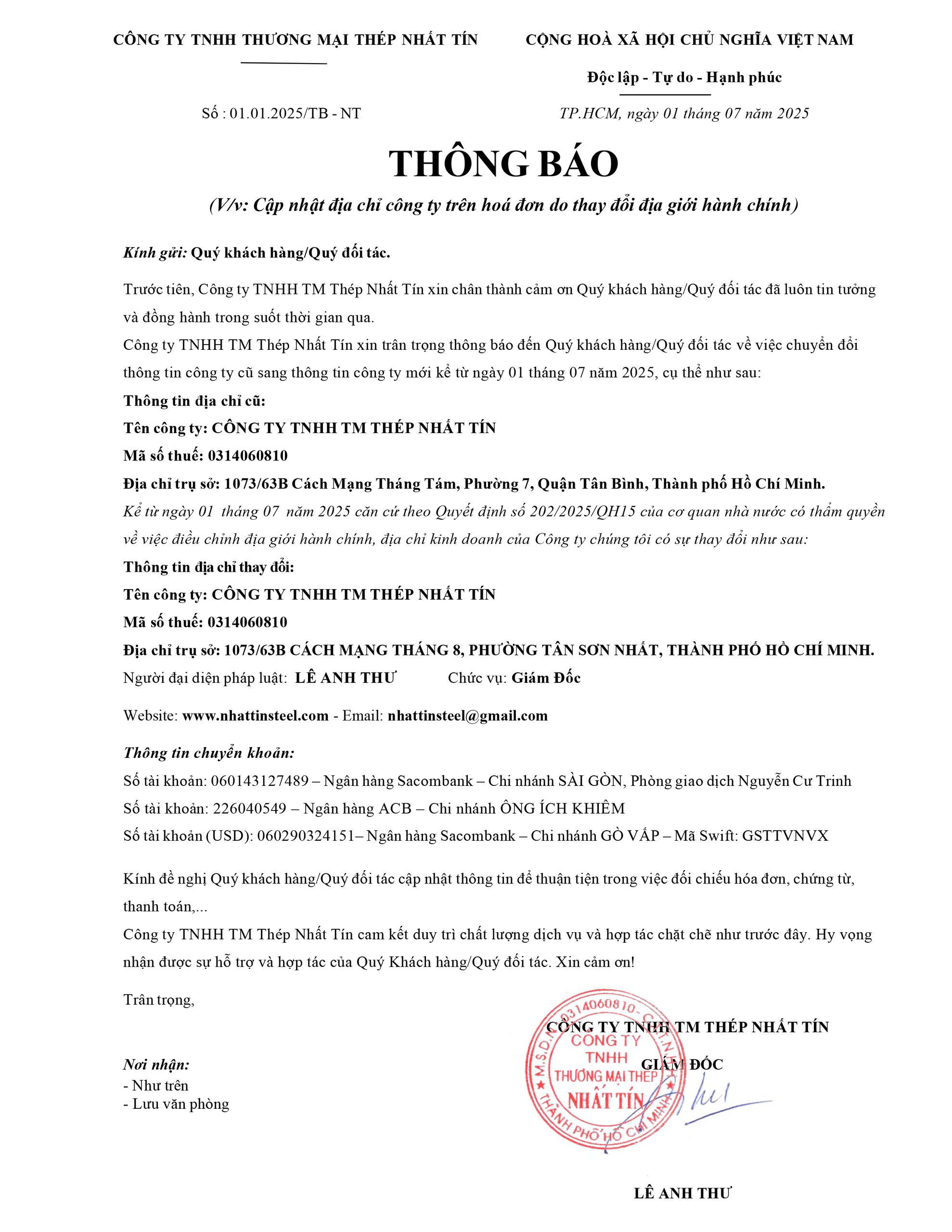 Thay đổi địa chỉ 1073